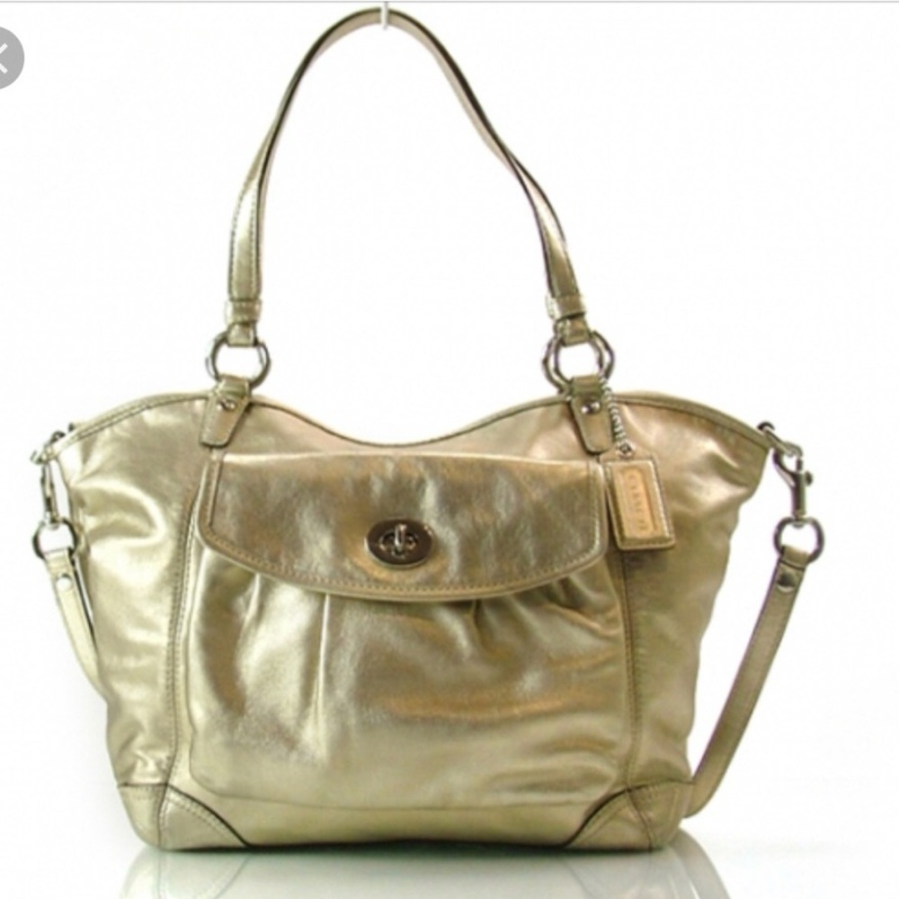 COACH Y2K Metallic Gold Leather Gallery Tote Crossbody